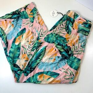 Milk & Honey Pink Palm Tree Pattern Wide Leg